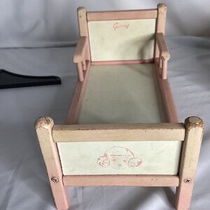 Vintage-style Ginny 8" Doll Bed – Likely 1980s–1990s – Pink & Cream